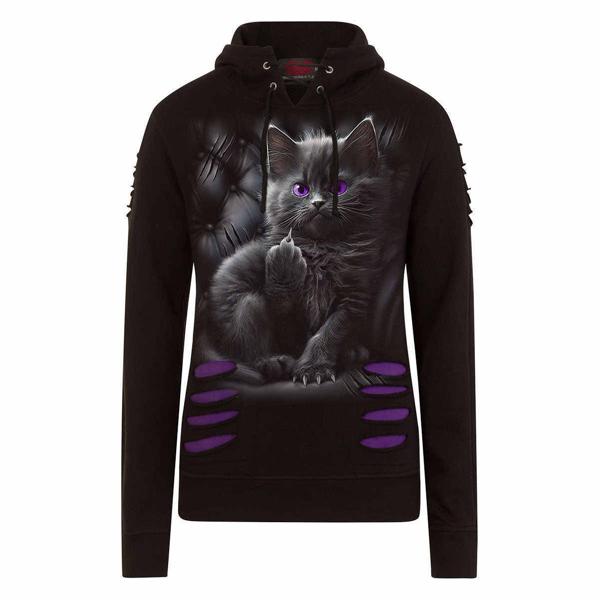 Cattitude Ripped Hoodie – Purple & Black