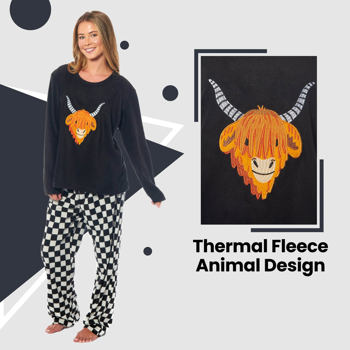 Women's Highland Cow Thermal Fleece Pyjama Set
