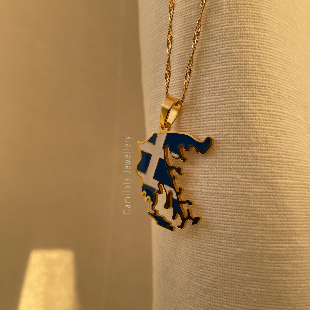 Greece Flag Gold Necklace