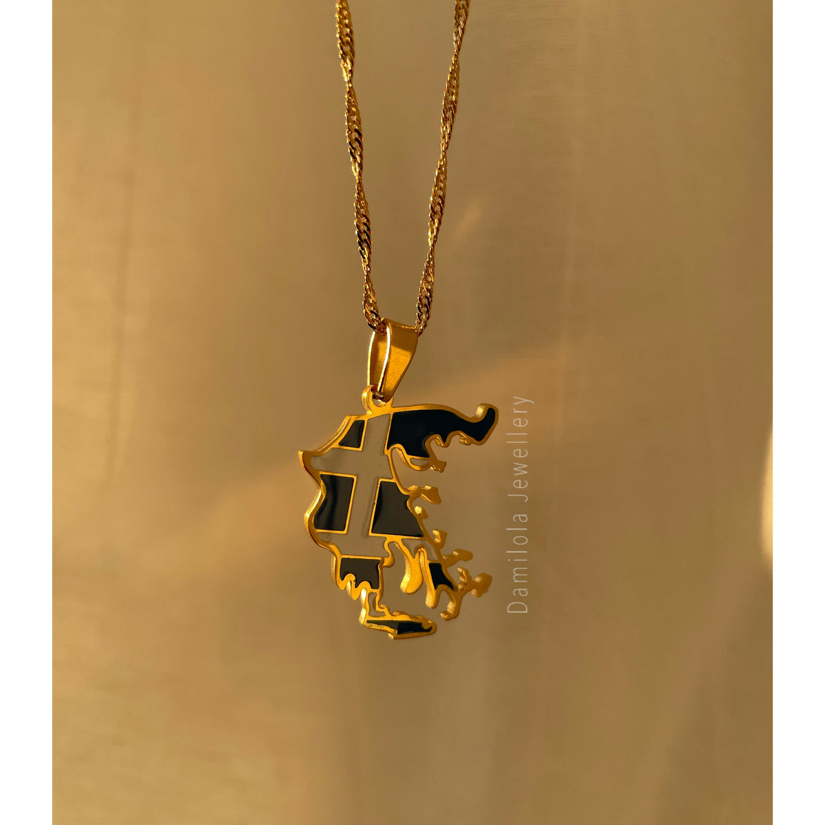 Greece Flag Gold Necklace