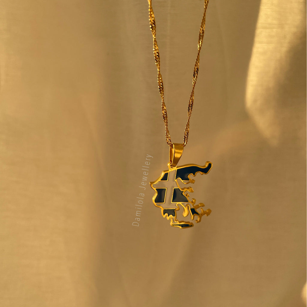 Greece Flag Gold Necklace