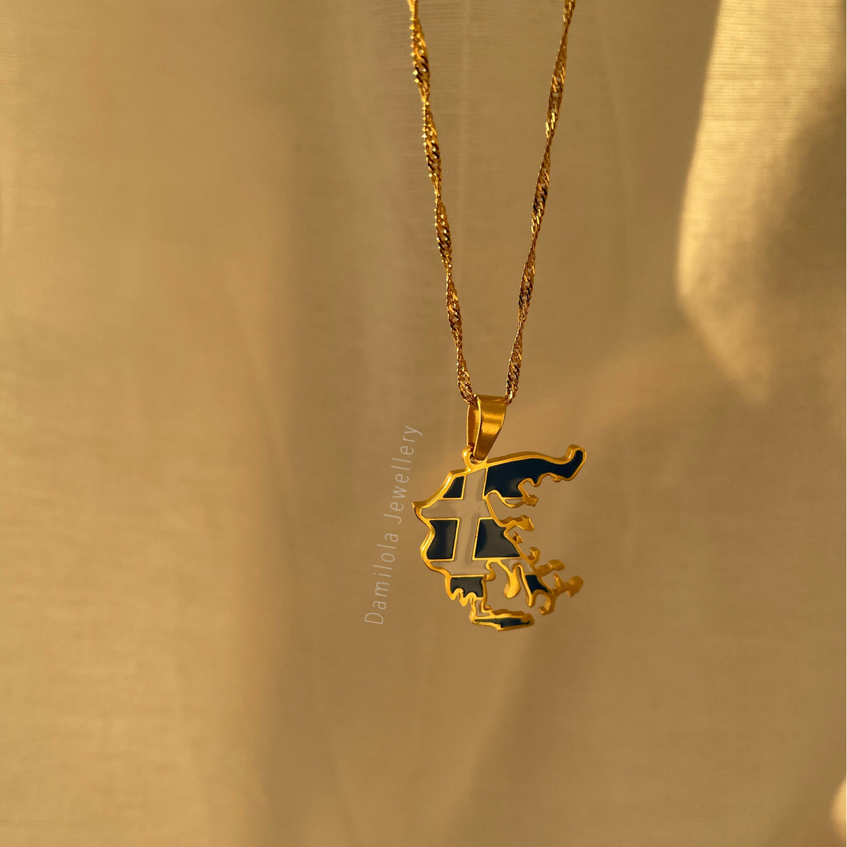 Greece Flag Gold Necklace
