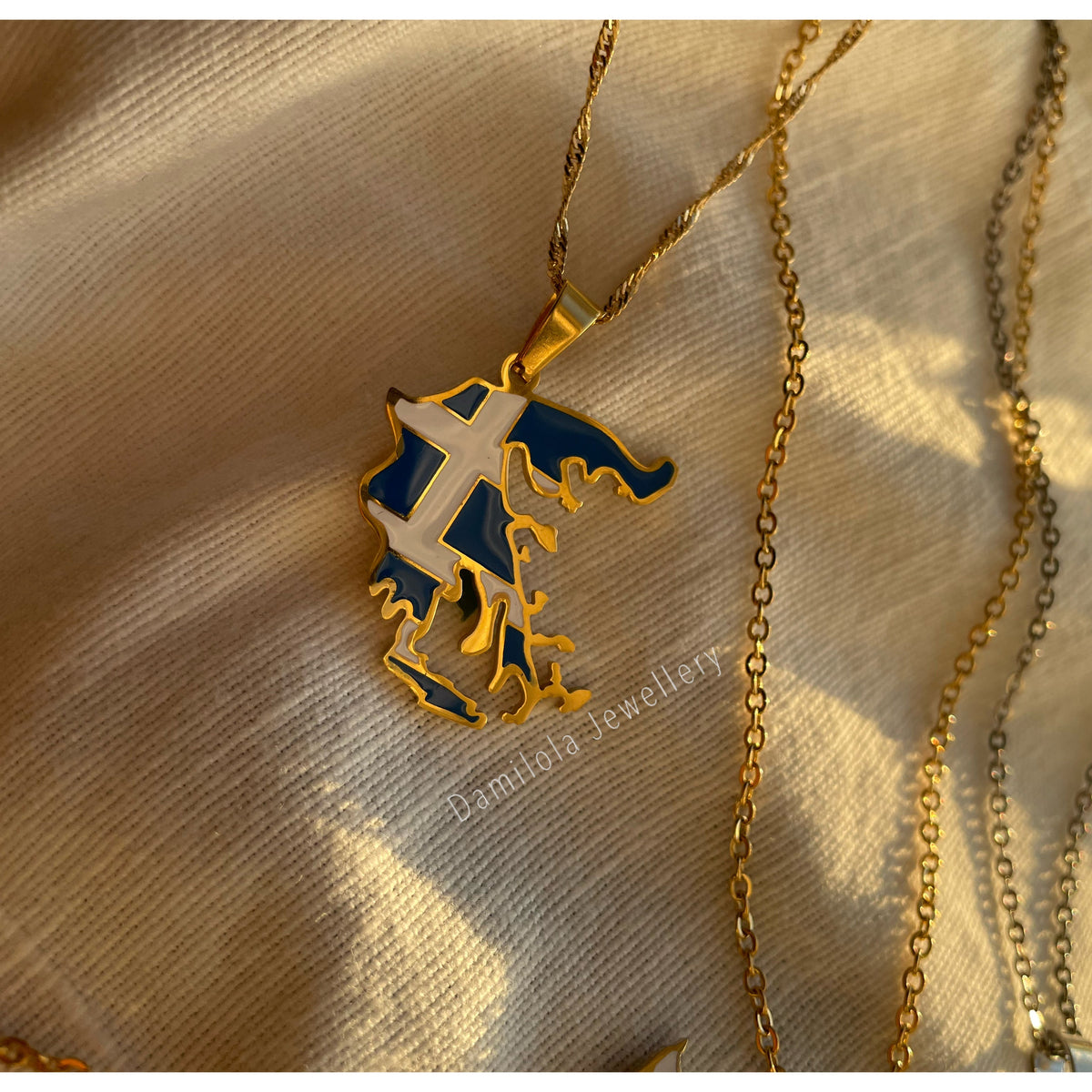 Greece Flag Gold Necklace