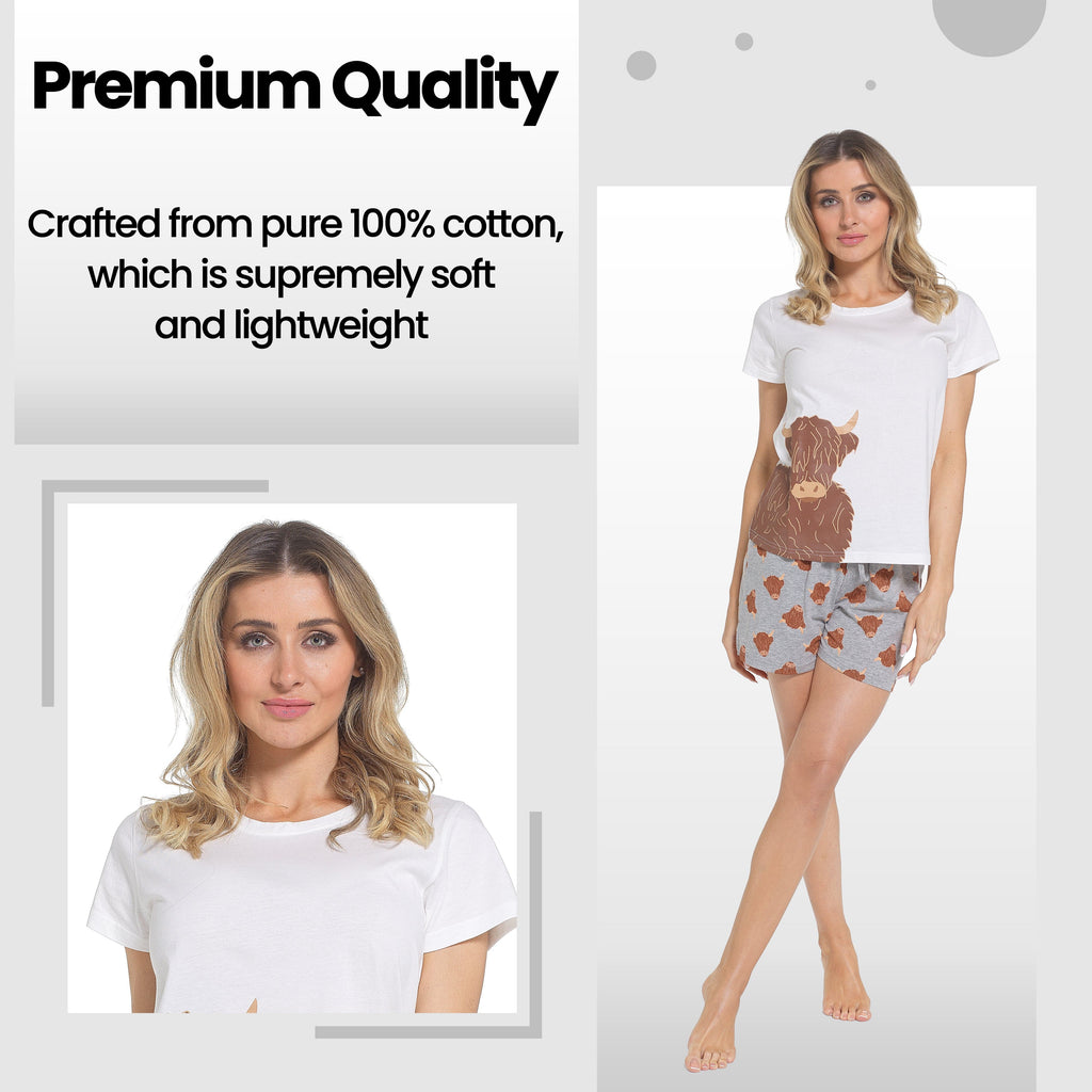Women's Highland Cow T-Shirt & Shorts Pyjama Set