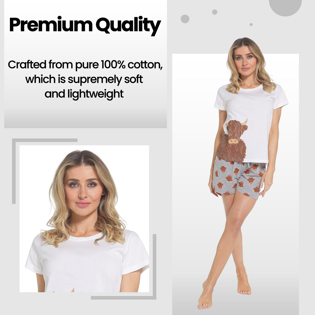 Women's Highland Cow T-Shirt & Shorts Pyjama Set