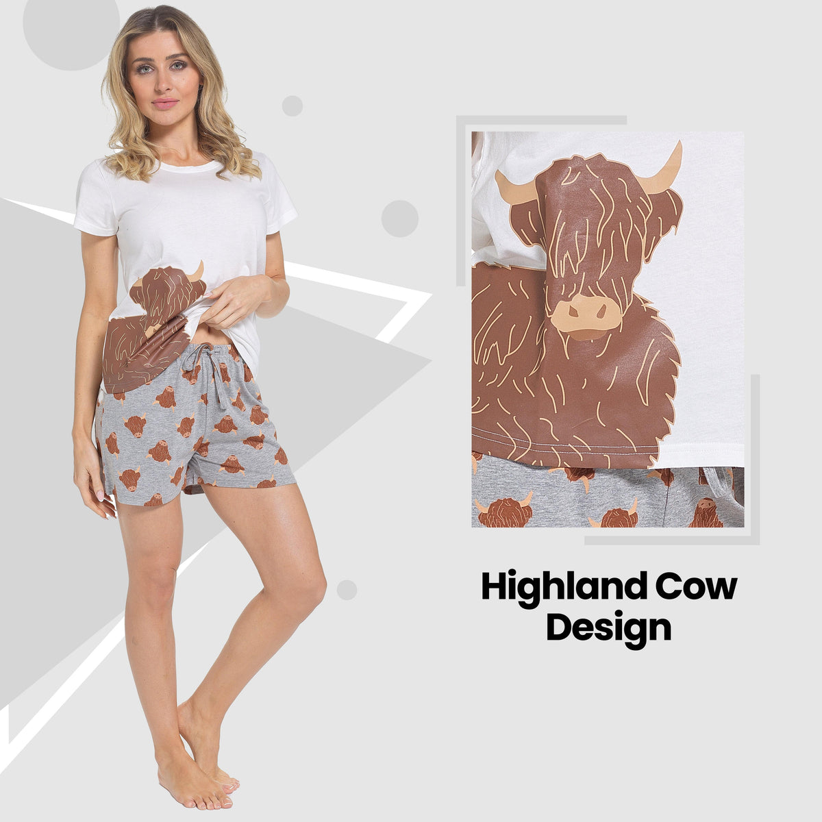 Women's Highland Cow T-Shirt & Shorts Pyjama Set